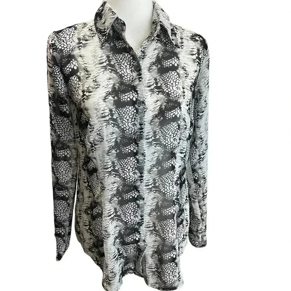 CAbi Sheer Button Down Long-sleeve Snakeskin Python Blouse S - Picture 2 of 6